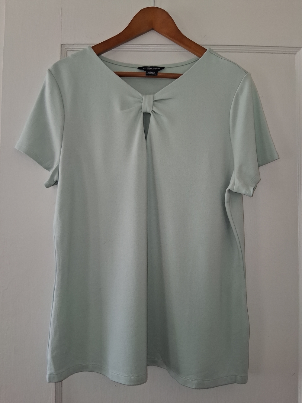 Liz Claiborne Top XL Light Green Knot Neck Career Blouse